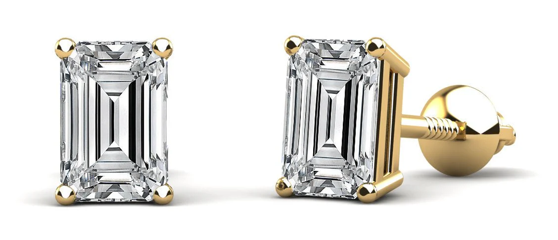 Classic Emerald Cut Lab-Grown Diamond Stud Earrings with 1.00 ct.(finished) 5x3mm - Image 2