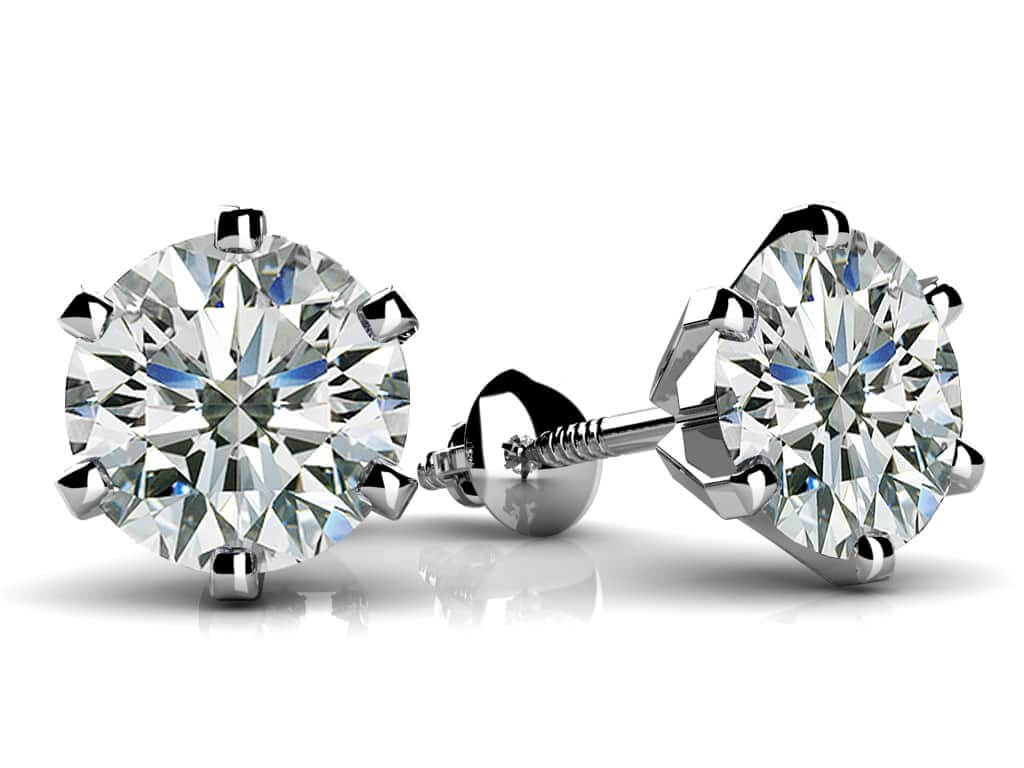 Classic Six Prong Diamond Stud Earrings with 1.00 ct.(finished) 5.0mm