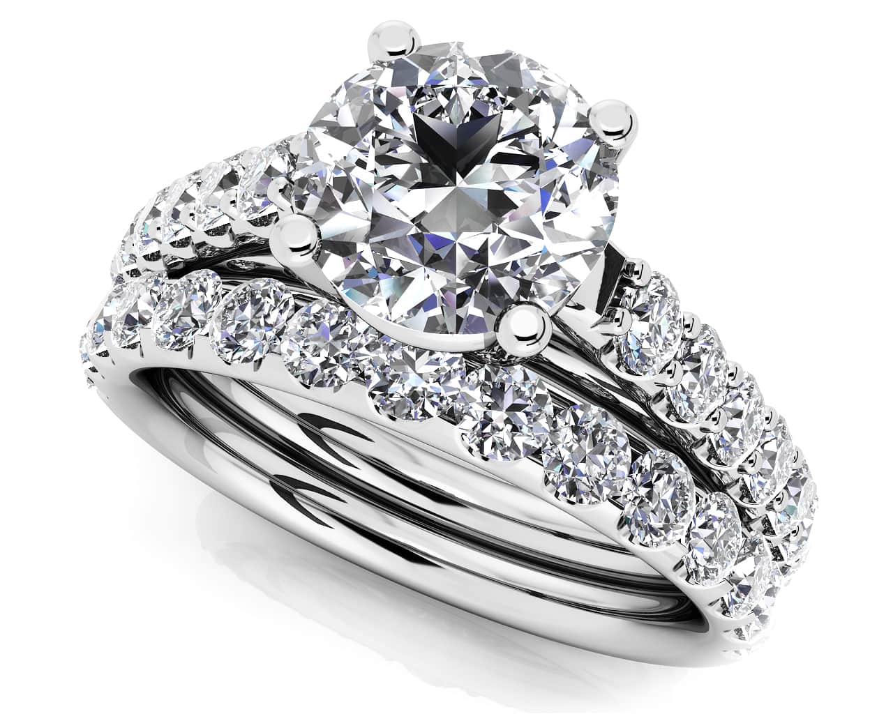 Classic Sparkle Diamond Wedding Set Diamond with 1.71 ct. (0.75 ct. center diamond)