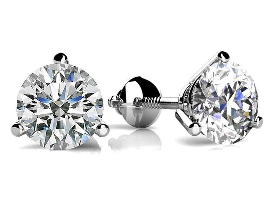 Classic Three Prong Diamond Diamond Studs with 1.26 ct.(finished) 5.4mm