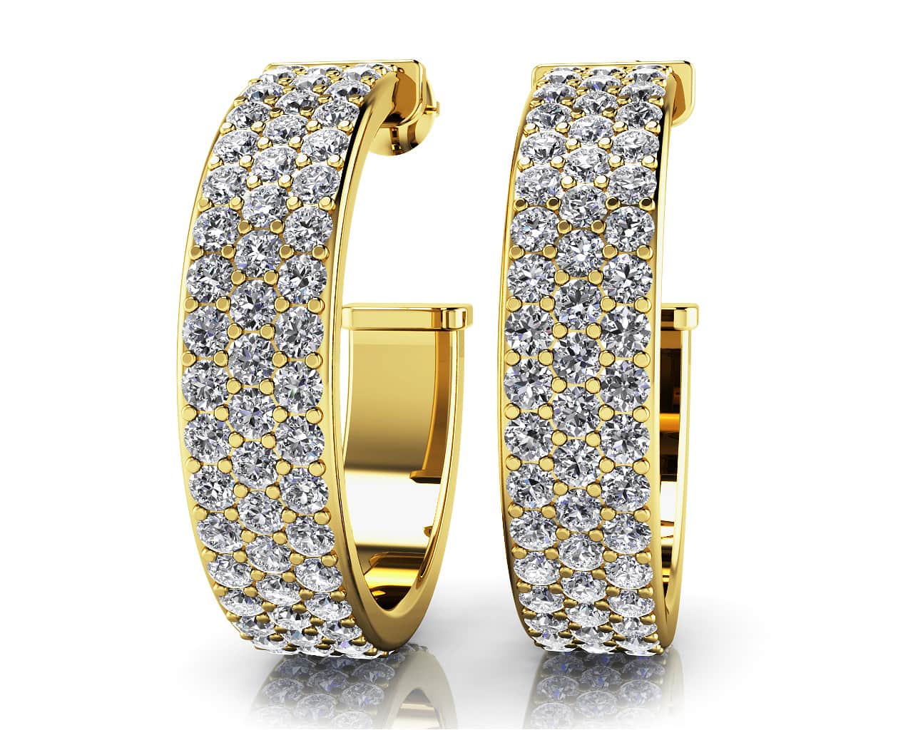 Classic Triple Row Diamond Round Diamond Hoop Earrings with 3.00 ct.(finished) 1.8mm - Image 2