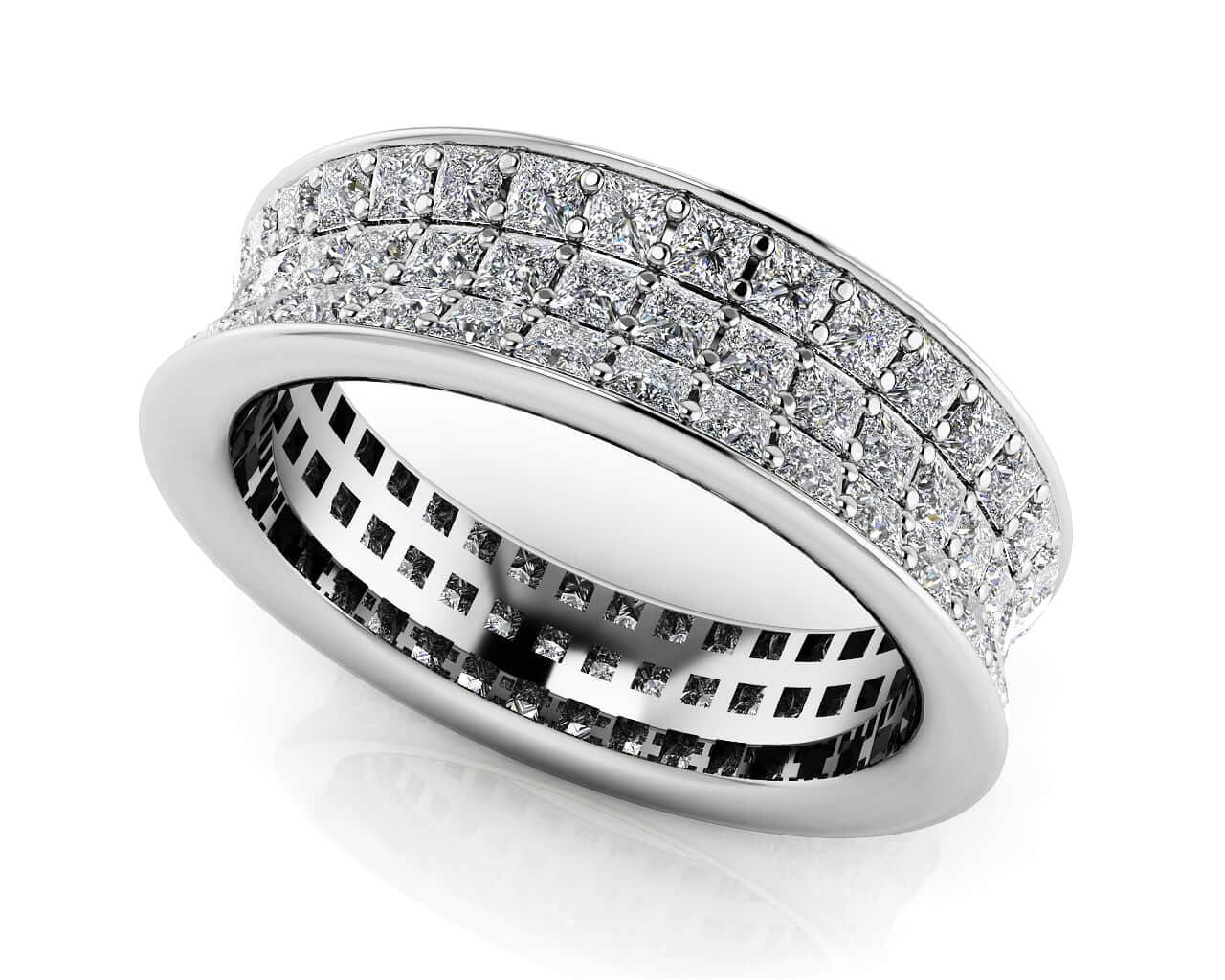 Concave 3 Row Princess Cut Lab-Grown Diamond Eternity Ring with 2.70 ct.(finished) 1.5mm