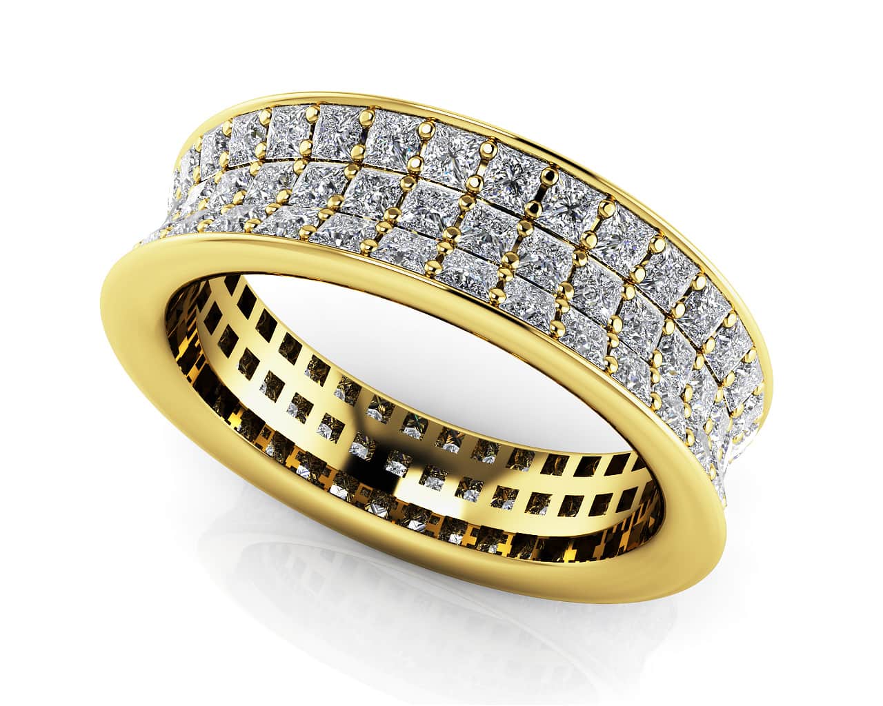 Concave 3 Row Princess Cut Lab-Grown Diamond Eternity Ring with 2.70 ct.(finished) 1.5mm - Image 2