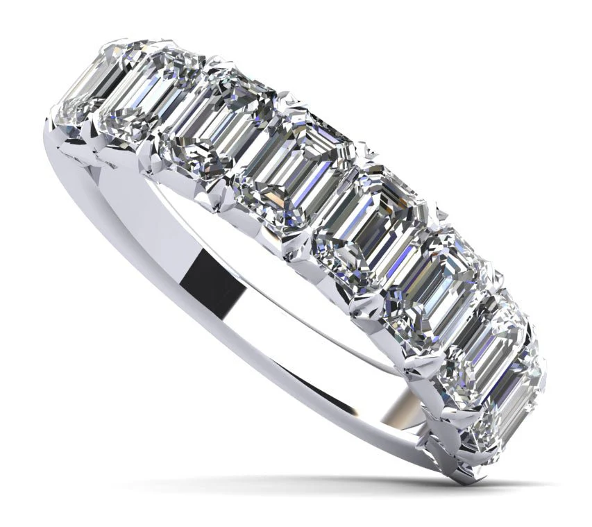 Crown Emerald Cut Lab-Grown Diamond Anniversary Ring with 1.65 ct.(finished) 3.5x2.5mm