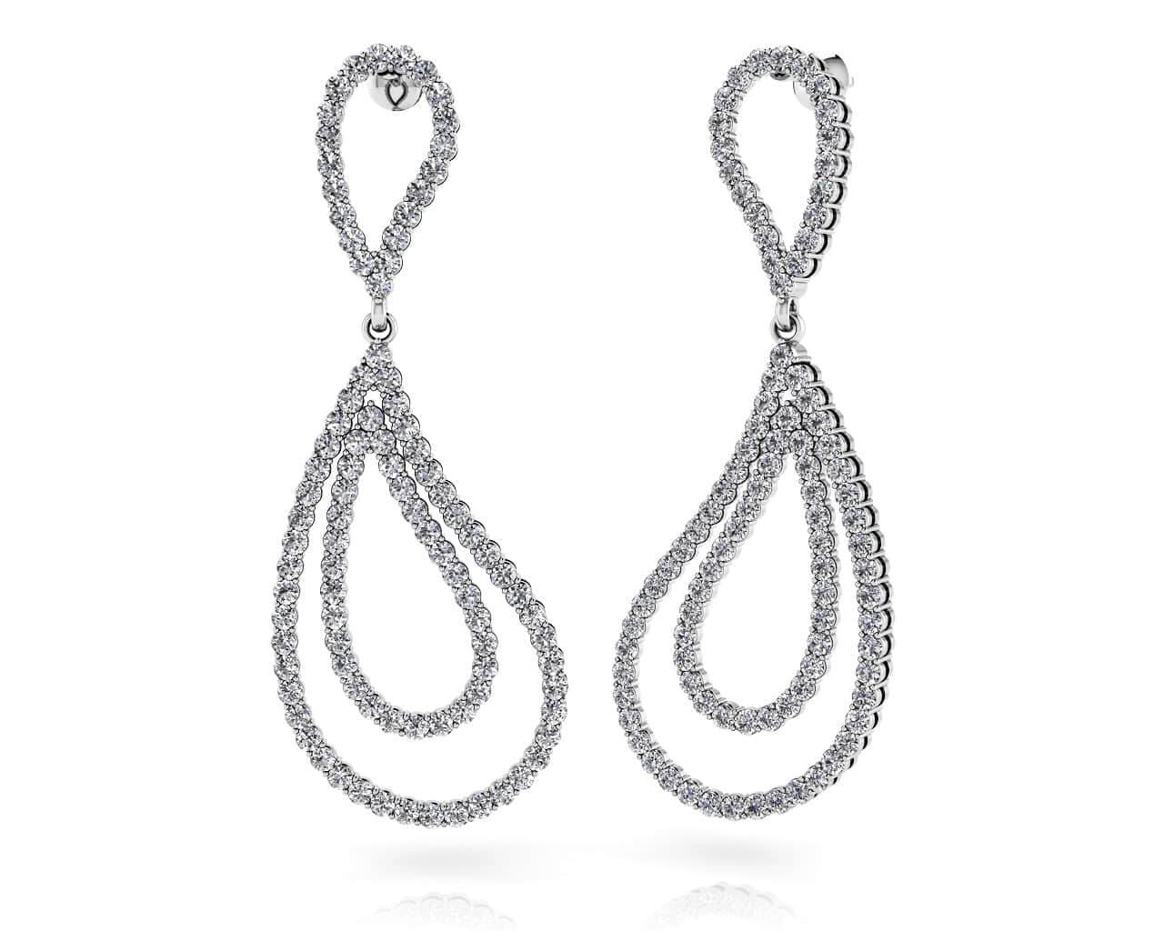 Curvy Teardrop Diamond Drop Diamond Earrings with 0.72 ct.(finished) 1mm