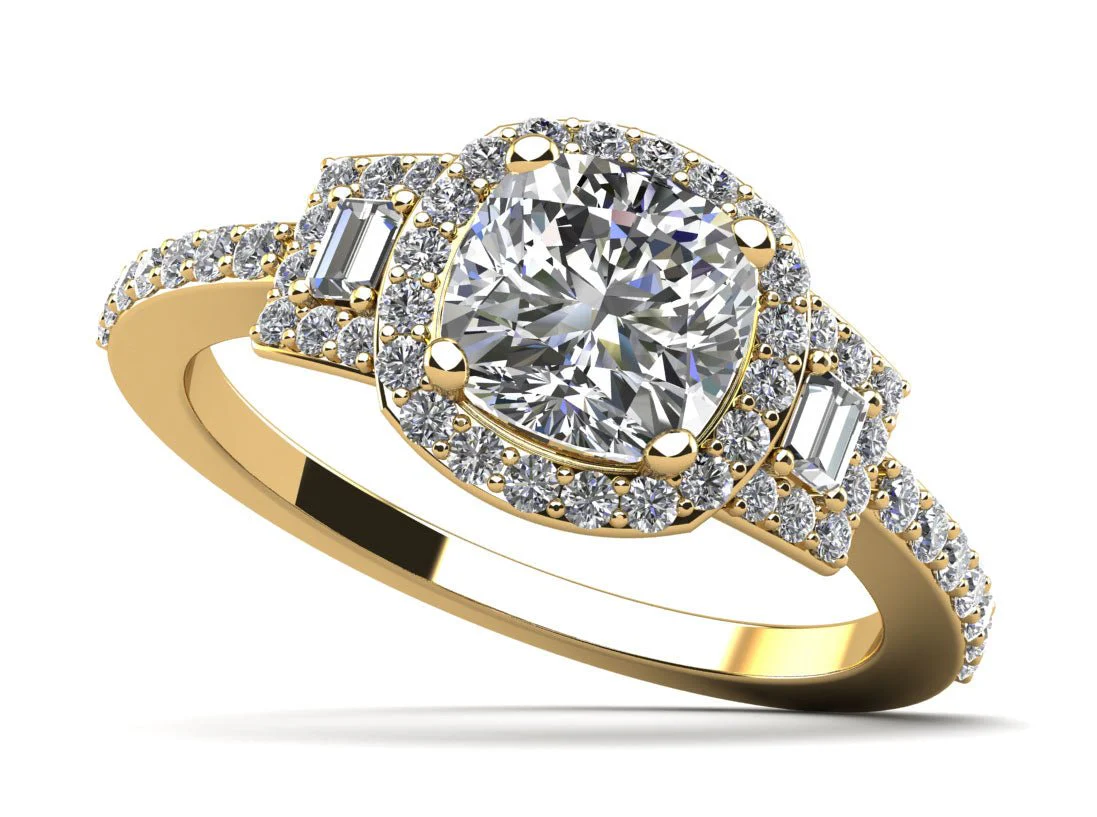 Cushion Cut and Baguettes Lab-Grown Diamond Engagement Ring with 1.72 ct. (1.25 ct. center diamond) - Image 2
