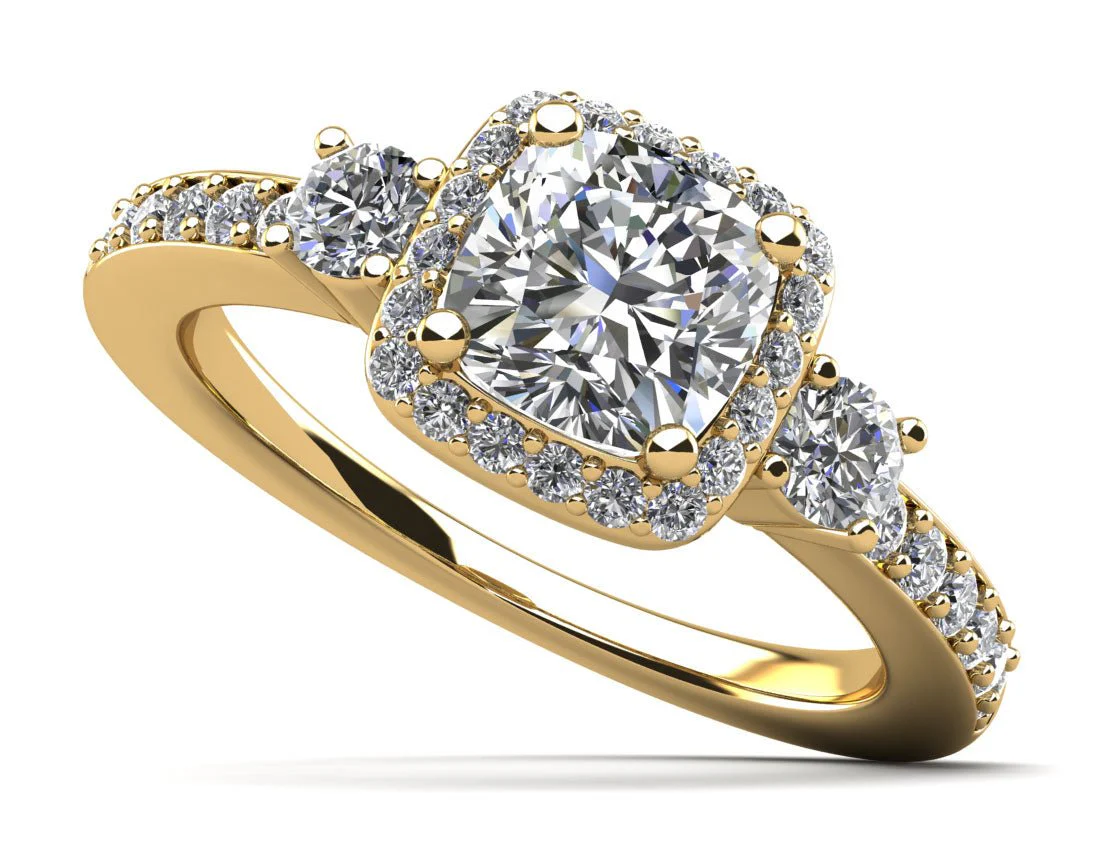 Cushion Cut Halo Diamond Engagement Ring with Side Stones Diamond with 1.53 ct. (1.00 ct. center diamond) - Image 2