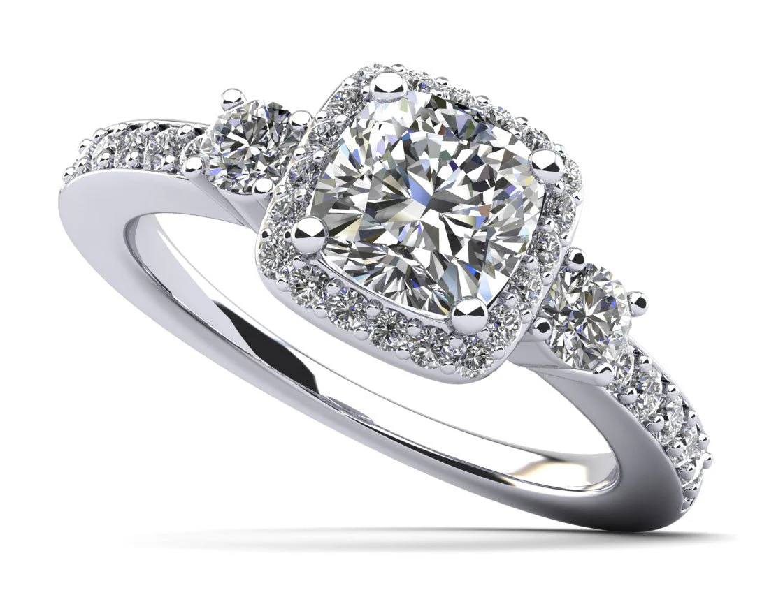 Cushion Cut Halo Diamond Engagement Ring with Side Stones Lab-Grown Diamond with 2.04 ct. (1.50 ct. center diamond)