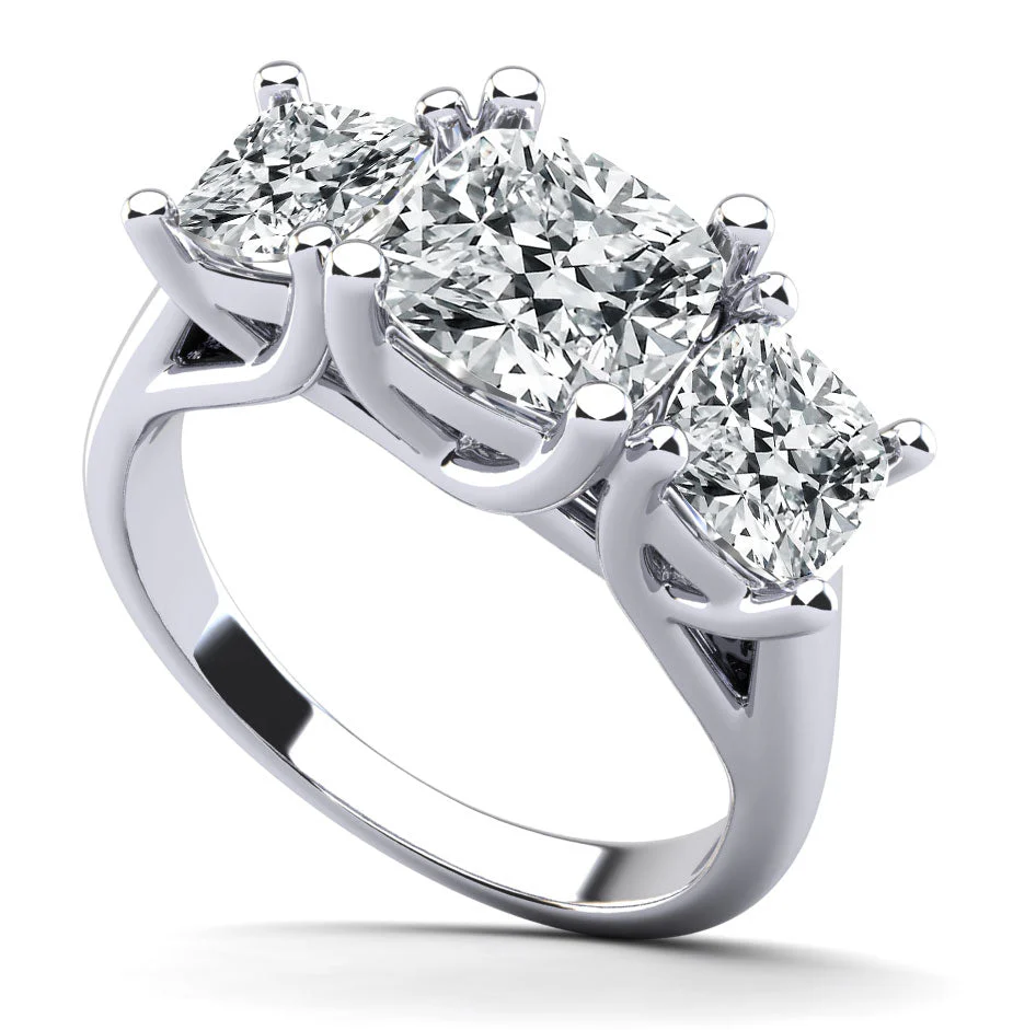 Cushion Cut Three Stone Diamond Lab-Grown Diamond Ring with 2.00 ct. (1.00 ct. center diamond)