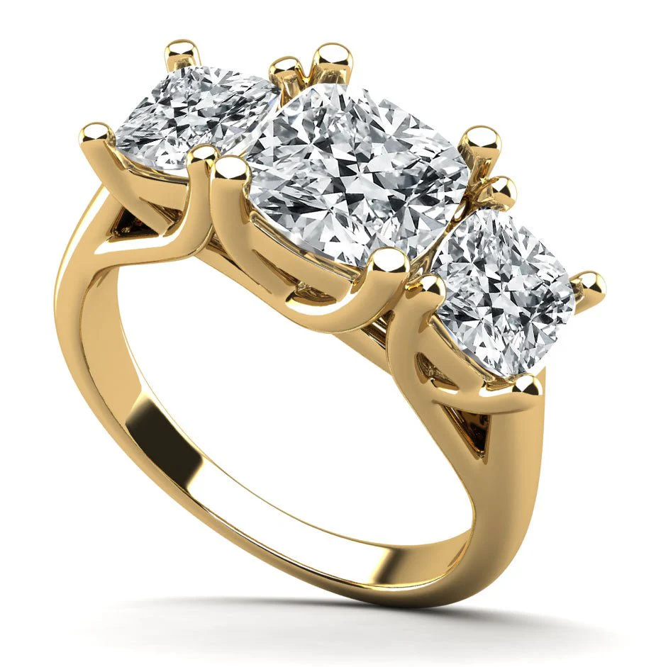 Cushion Cut Three Stone Diamond Lab-Grown Diamond Ring with 6.00 ct. (3.00 ct. center diamond) - Image 2