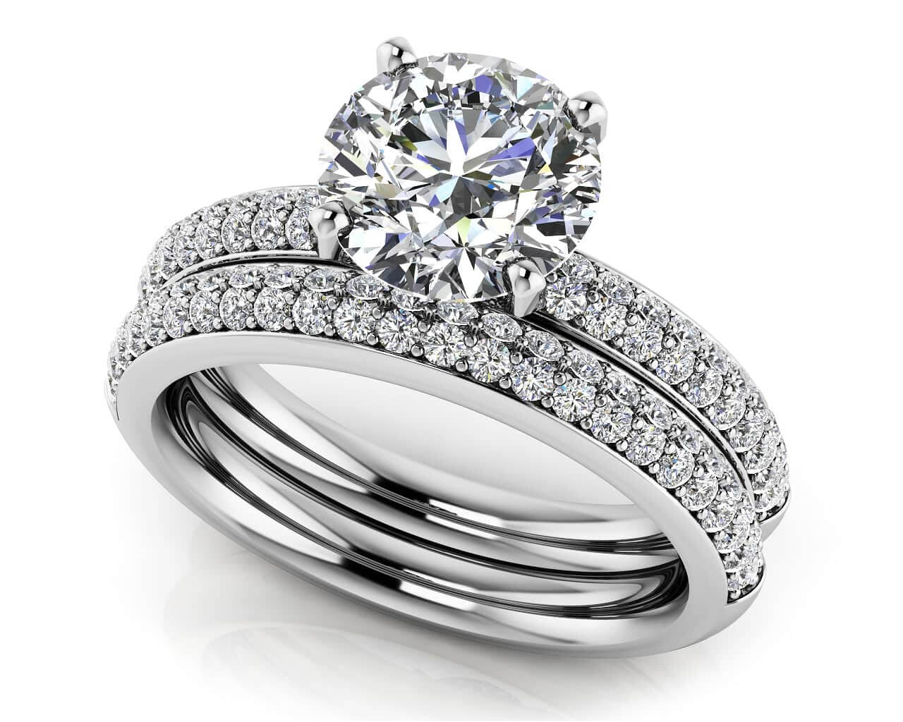 Dazzling Four Row Diamond Engagement Ring Set Diamond with 2.70 ct. (2.00 ct. center diamond)