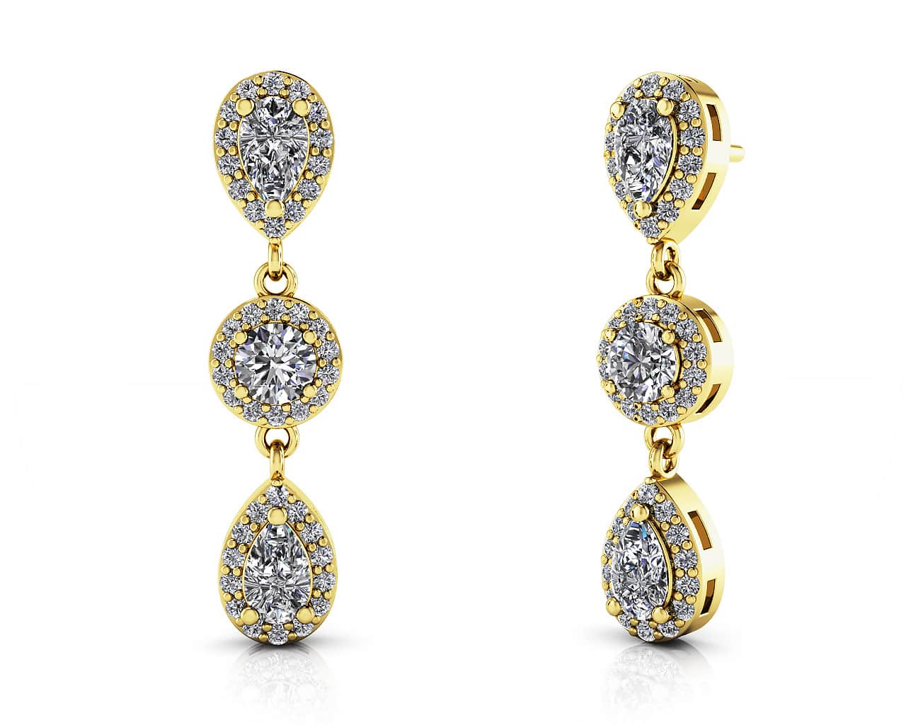 Dazzling Pear And Round Diamond Drop Lab-Grown Diamond Earrings with 1.58 ct.(finished) 5x3mm, 1mm, 3.5mm - Image 2