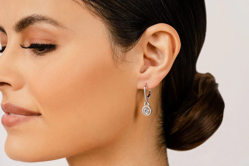 Designer Style Diamond Circle Diamond Earrings with 0.93 ct. (2X0.25 ct. center diamonds) - Image 4