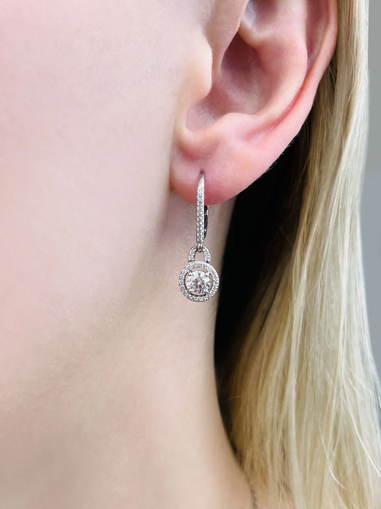 Designer Style Diamond Circle Diamond Earrings with 1.48 ct. (2X0.50 ct. center diamonds) - Image 3