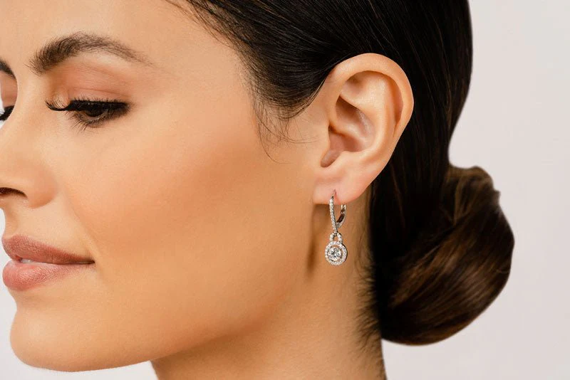 Designer Style Diamond Circle Earrings Lab-Grown Diamond  with 0.93 ct. (2X0.25 ct. center diamonds) - Image 4