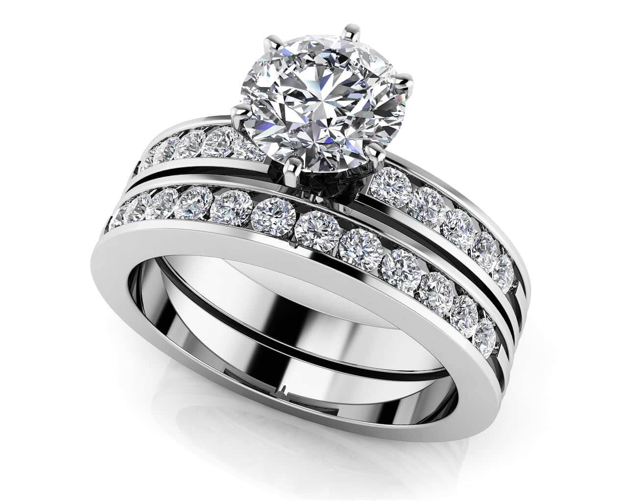 Diamond Band Center Focus Bridal Set Diamond with 1.23 ct. (0.75 ct. center diamond)