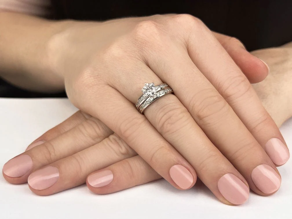 Diamond Band Center Focus Bridal Set Diamond with 1.23 ct. (0.75 ct. center diamond) - Image 3