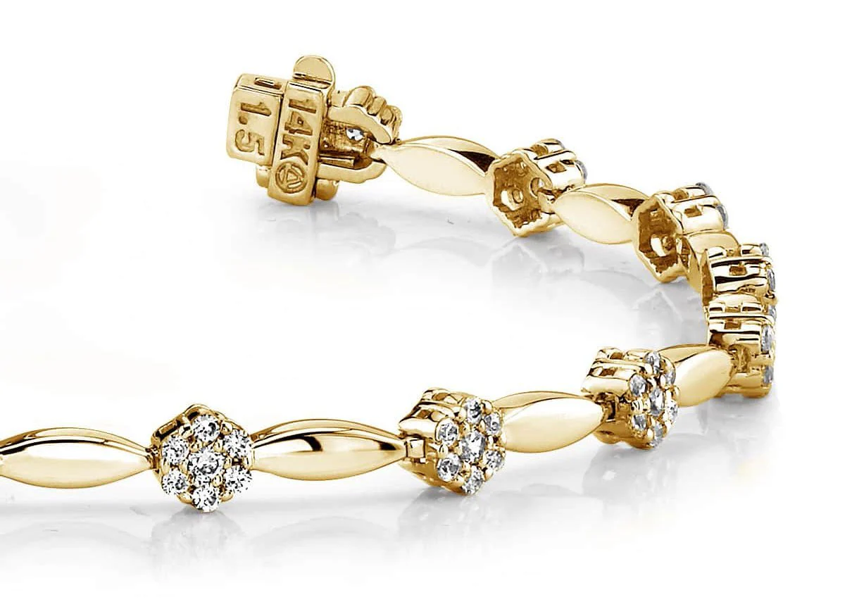 Diamond Cluster Link Bracelet In Lab-Grown Diamond  with 1.50 ct.(finished) 1.3mm, 1.7mm - Image 2