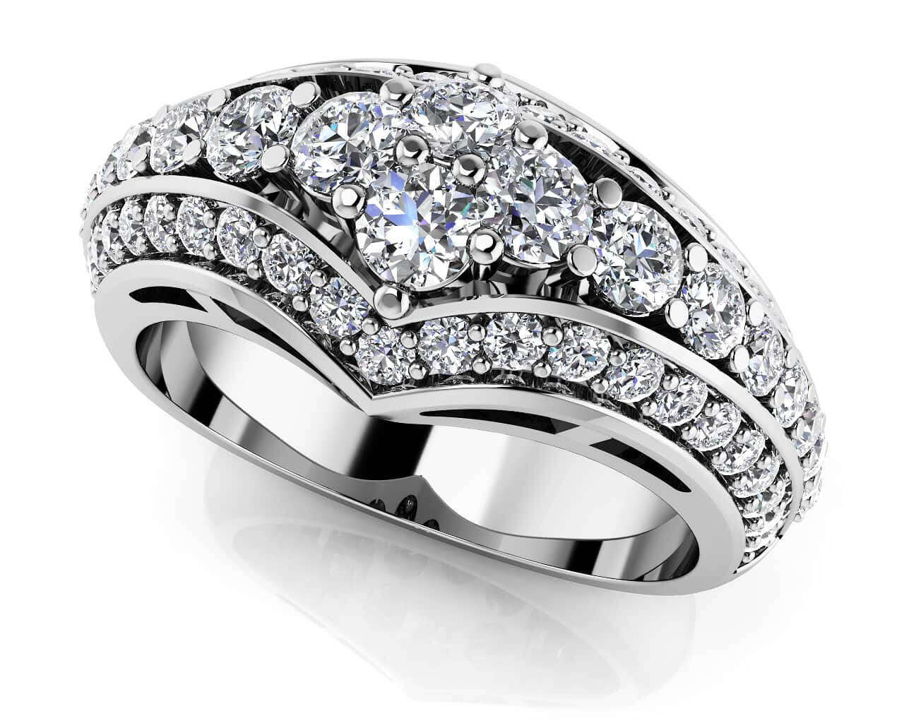 Diamond Cluster Three Row Anniversary Diamond Ring with 1.10 ct.(finished)