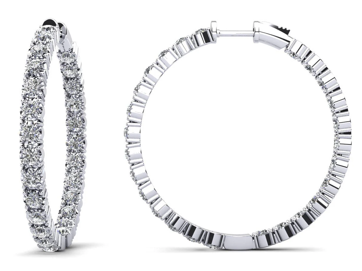Diamond Crown Hoop Earrings Large Diamond with 1.54 ct.(finished) 1.75mm