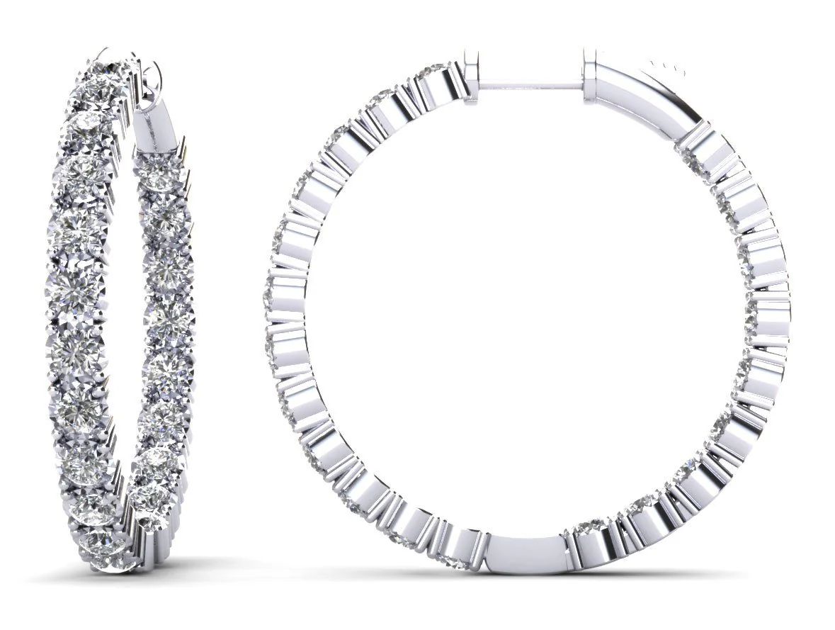 Diamond Crown Hoop Earrings Medium Diamond with 2.16 ct.(finished) 2.3mm
