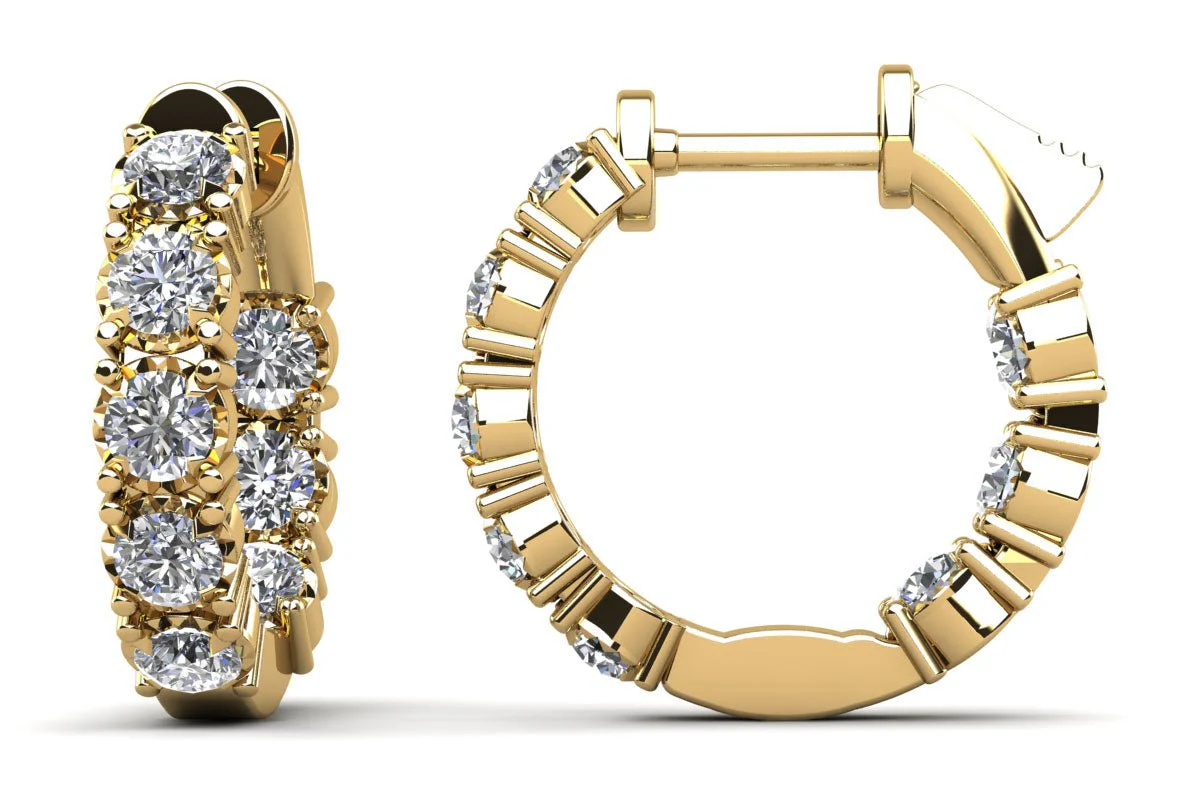 Diamond Crown Hoop Earrings Petite Diamond  with 1.03 ct.(finished) 2.3mm - Image 2