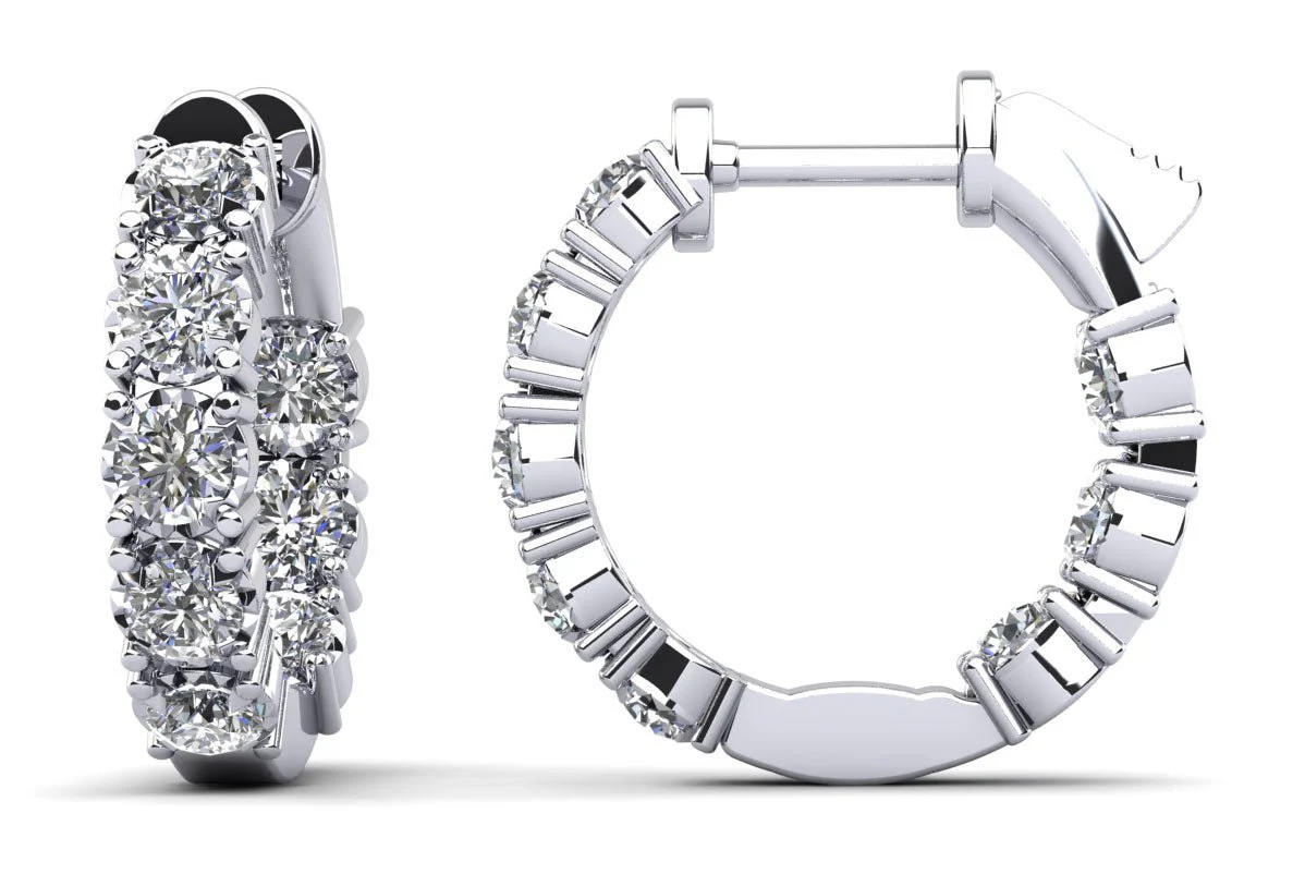 Diamond Crown Hoop Earrings Petite Diamond with 1.55 ct.(finished) 2.9mm