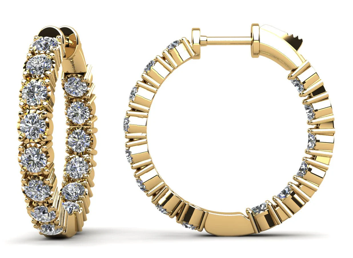 Diamond Crown Hoop Earrings Small Diamond  with 1.60 ct.(finished) 2.3mm - Image 2