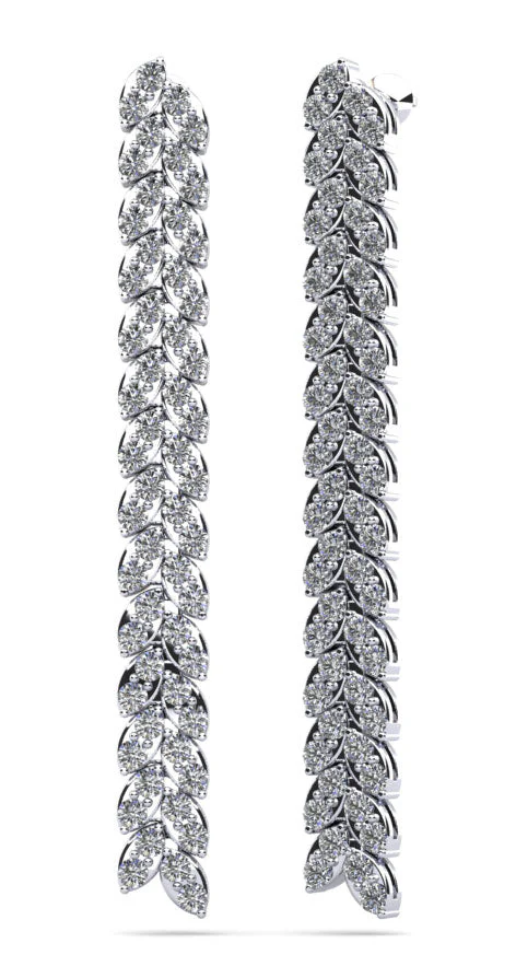 Diamond Drop Leaf Diamond Earrings with 2.11 ct.(finished) 2mm