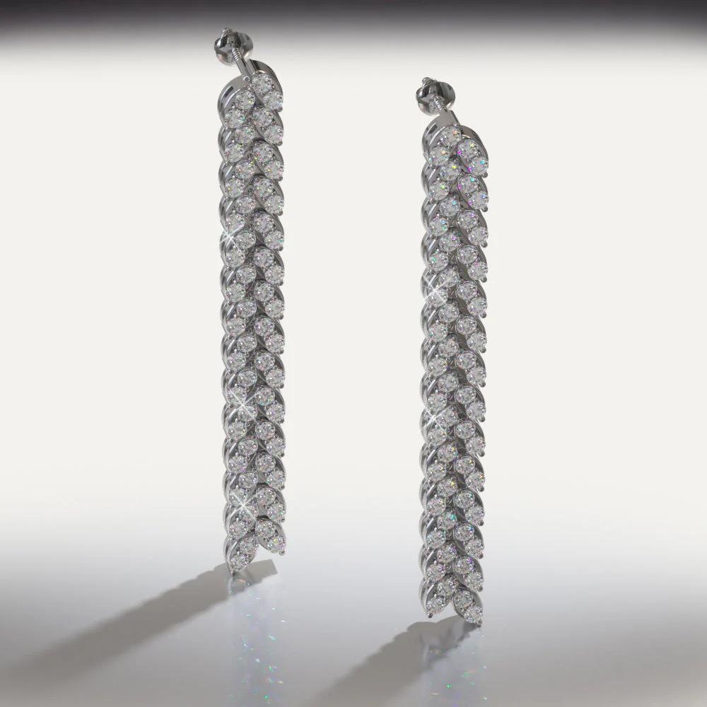 Diamond Drop Leaf Diamond Earrings with 3.36 ct.(finished) 2.5mm - Image 3