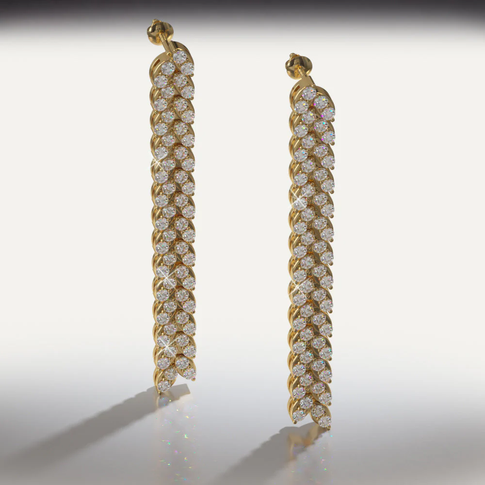 Diamond Drop Leaf Diamond Earrings with 3.36 ct.(finished) 2.5mm - Image 4