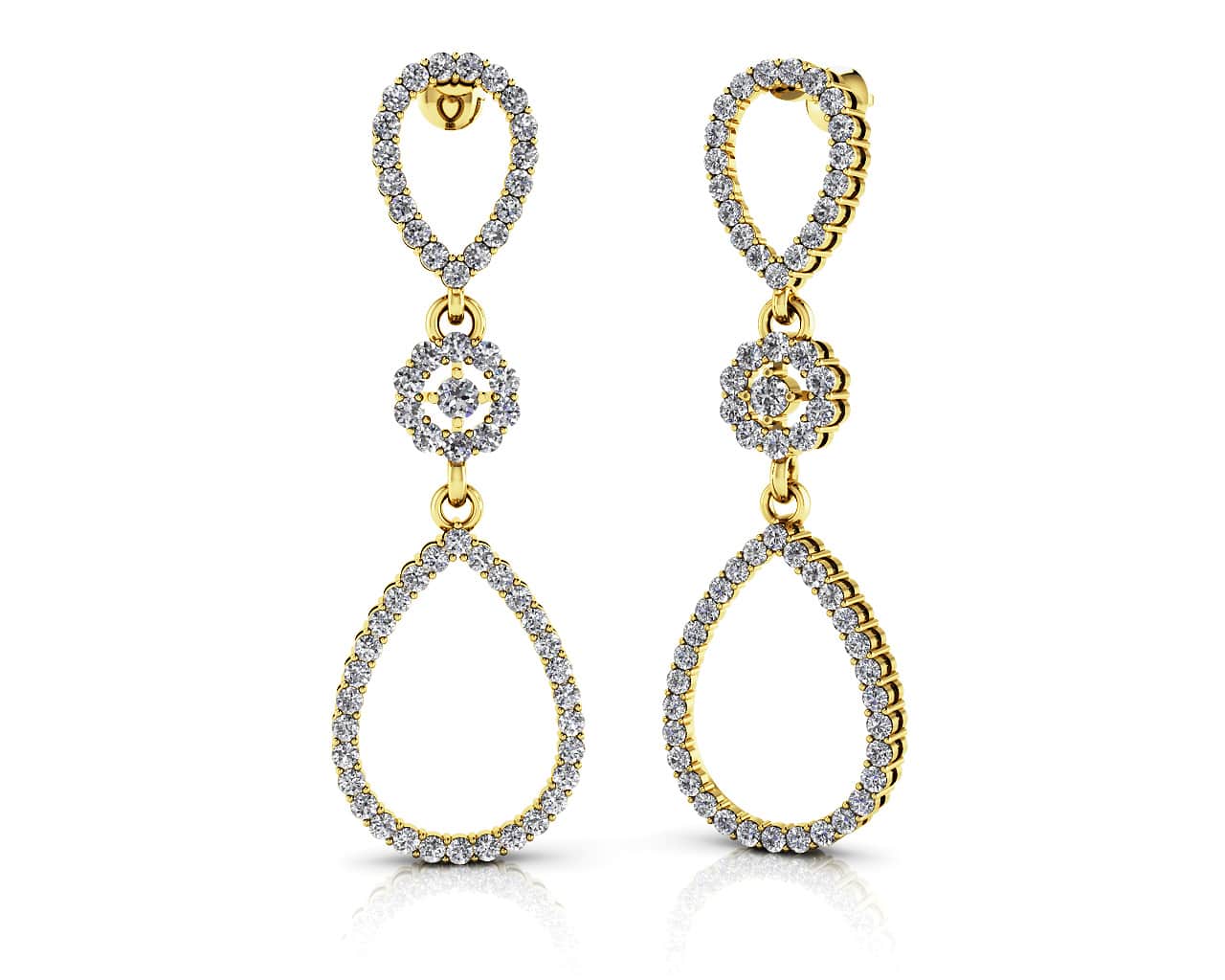 Diamond Drop TearDrop Lab-Grown Diamond Earrings with 1.03 ct.(finished) 1.1mm, 1.5mm, 2mm - Image 2
