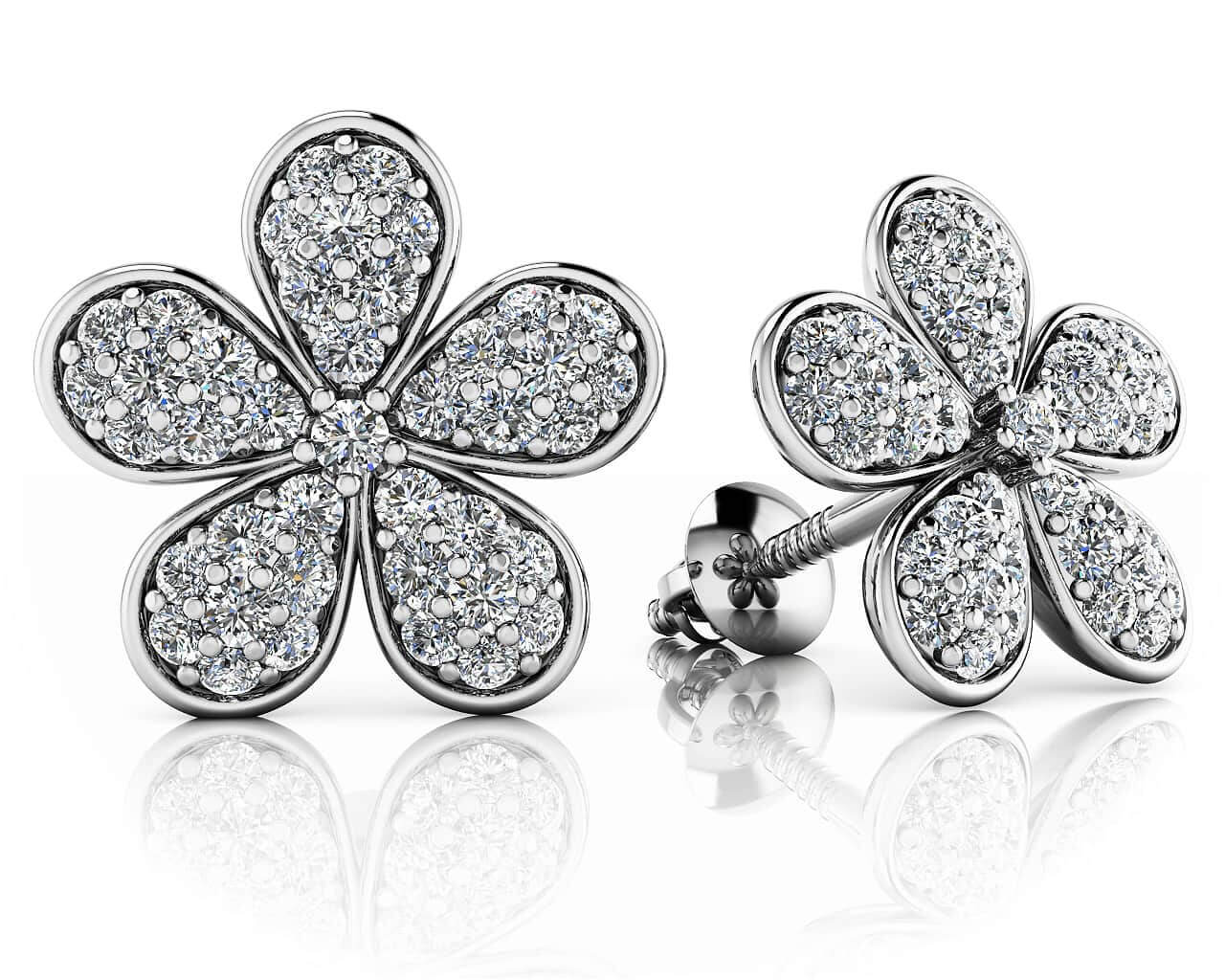 Diamond Flower Stud Diamond Earrings with 0.44 ct.(finished) 1mm, 1.1mm, 1.2mm