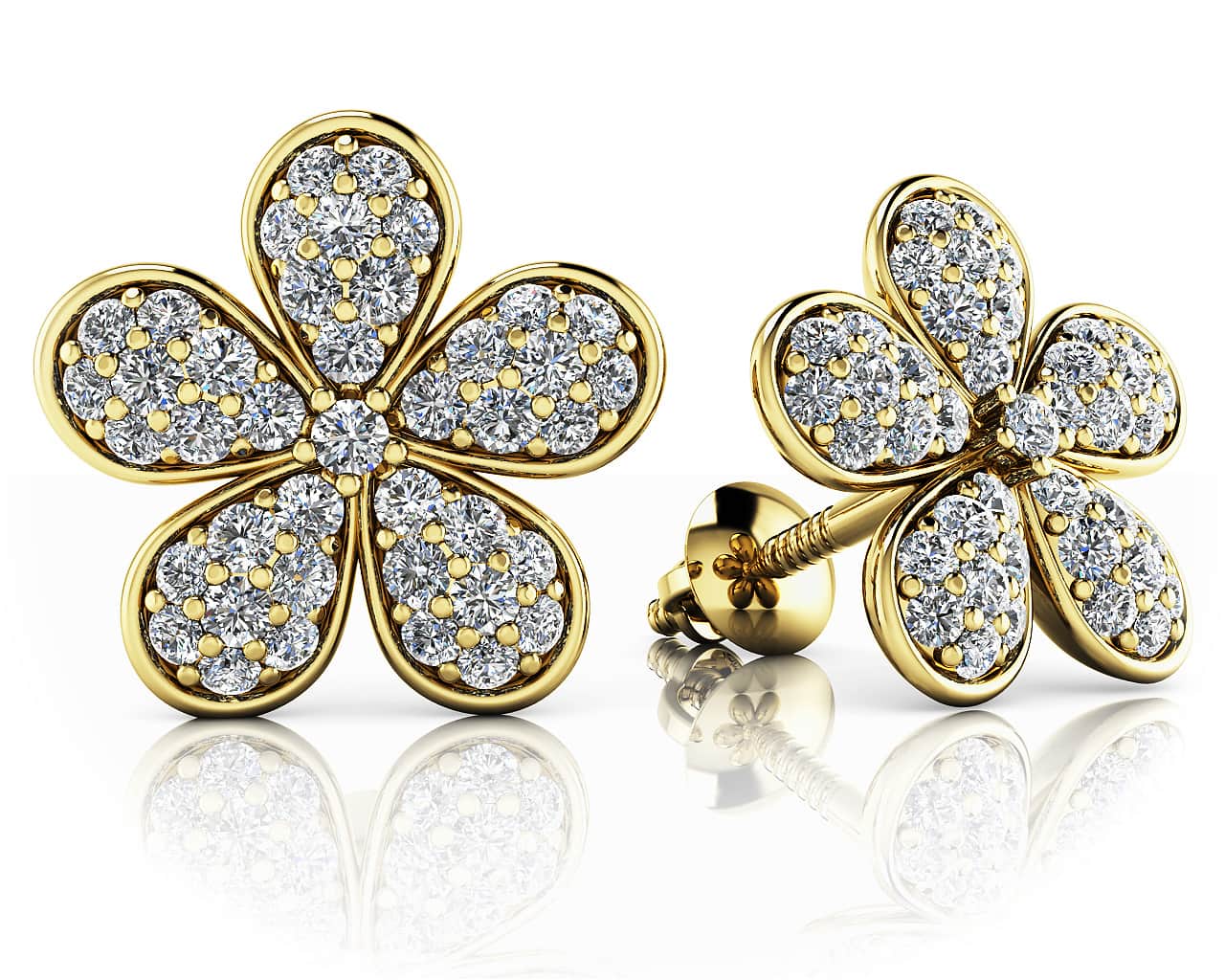 Diamond Flower Stud Diamond Earrings with 0.44 ct.(finished) 1mm, 1.1mm, 1.2mm - Image 2