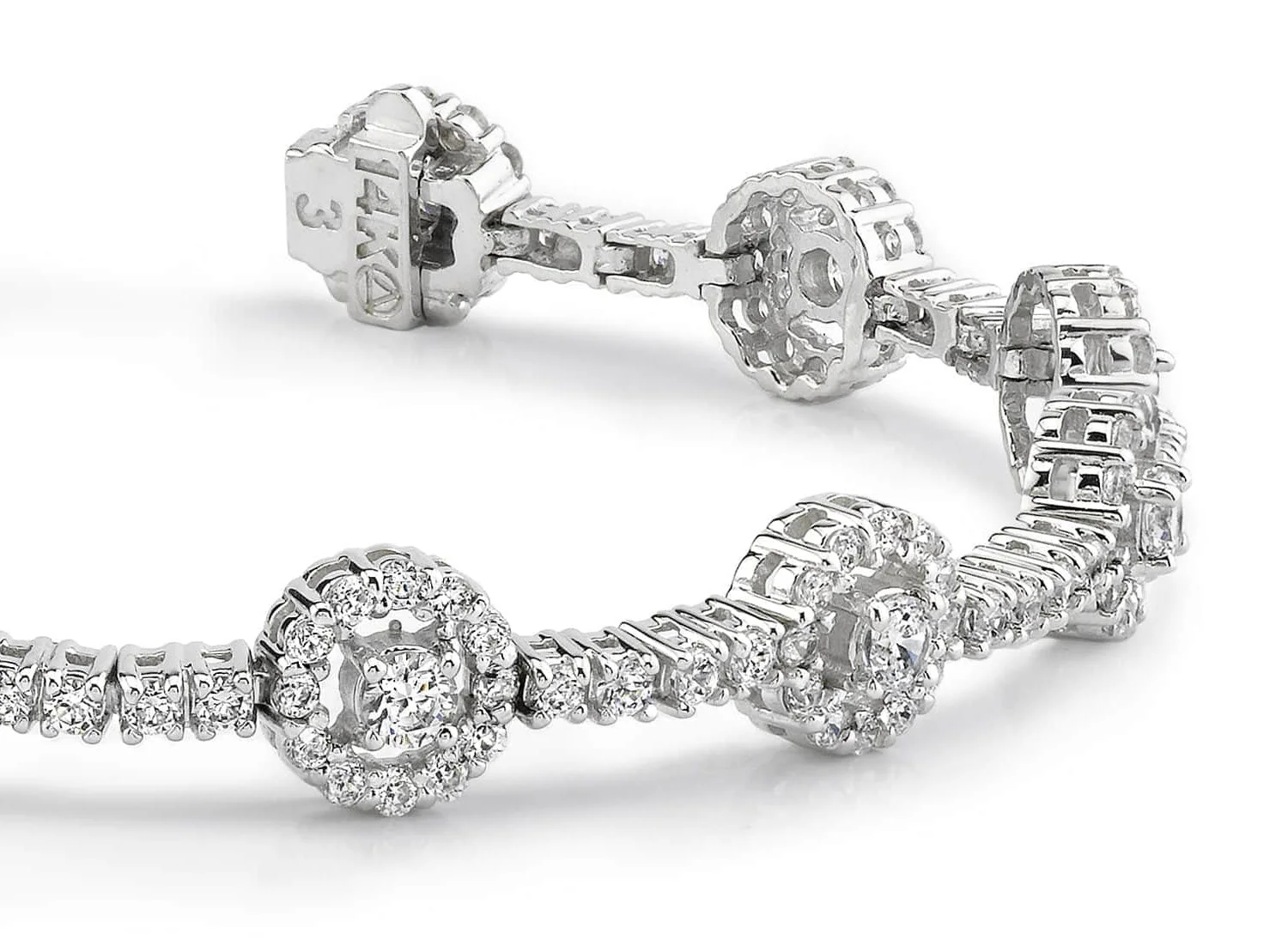 Diamond Halo Link Bracelet Lab-Grown Diamond with 4.02 ct.(finished) 1.4mm, 1.7mm, 3mm