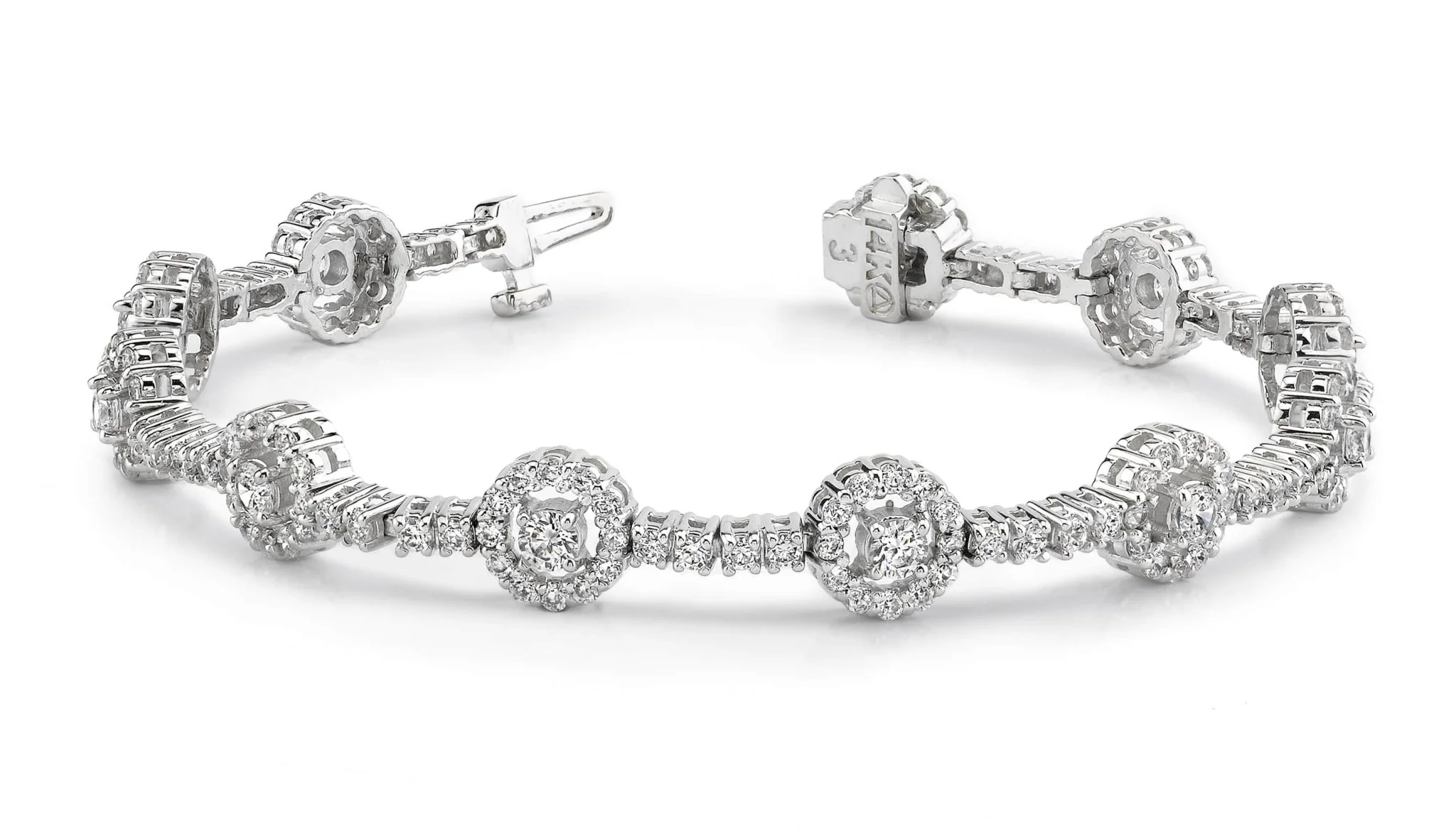 Diamond Halo Link Bracelet Lab-Grown Diamond with 4.02 ct.(finished) 1.4mm, 1.7mm, 3mm - Image 3
