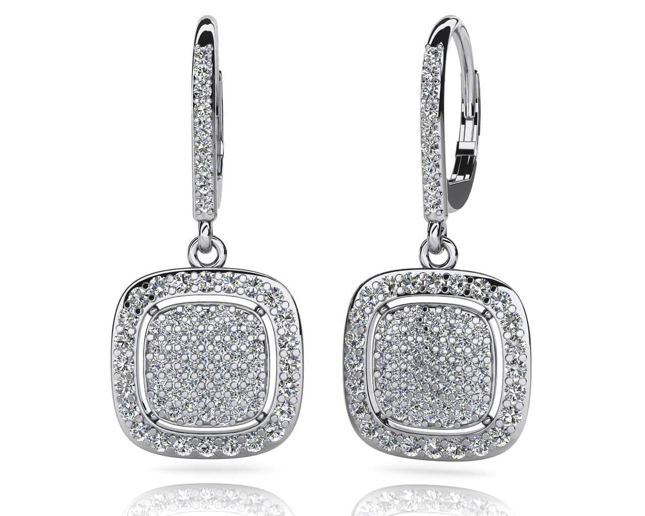 Diamond Lined Cluster Diamond Earrings with 1.45 ct.(finished) 1.0mm, 1.2mm, 1.5mm