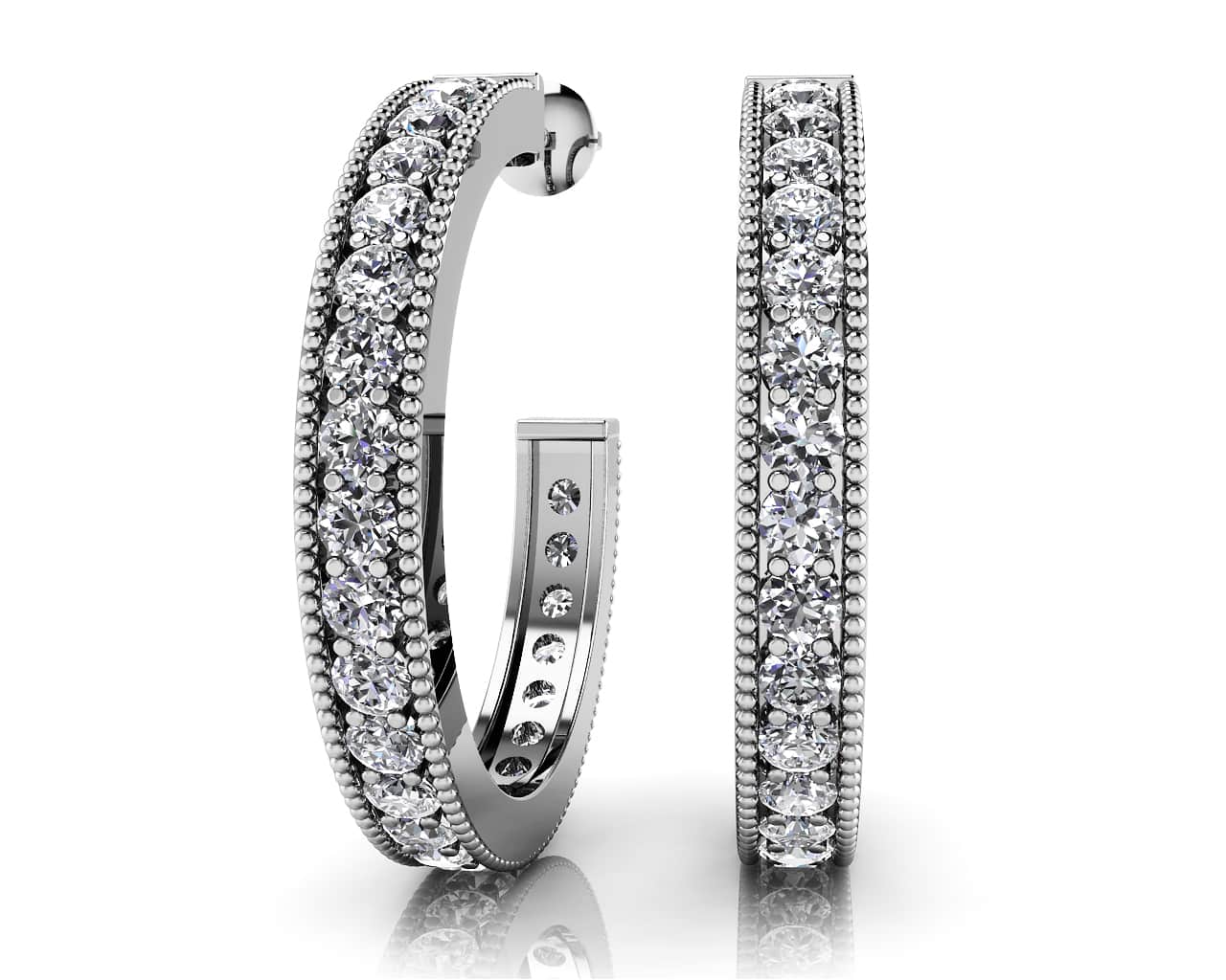 Diamond Lined Oval Shaped Hoops Lab-Grown Diamond with 0.80 ct.(finished) 1.6mm