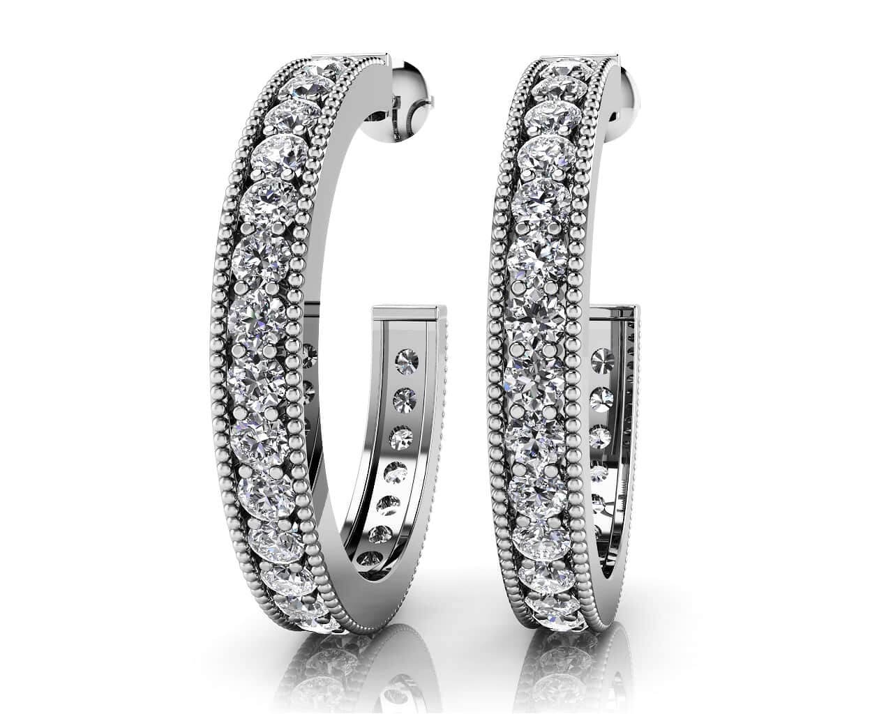 Diamond Lined Round Shaped Hoops Diamond with 1.01 ct.(finished) 1.7mm