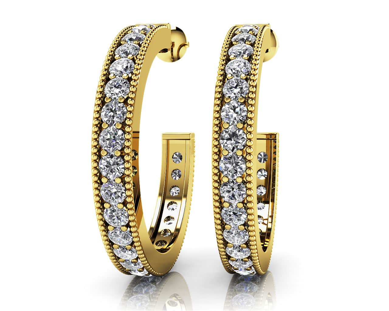 Diamond Lined Round Shaped Hoops Lab-Grown Diamond  with 0.75 ct.(finished) 1.4mm - Image 2