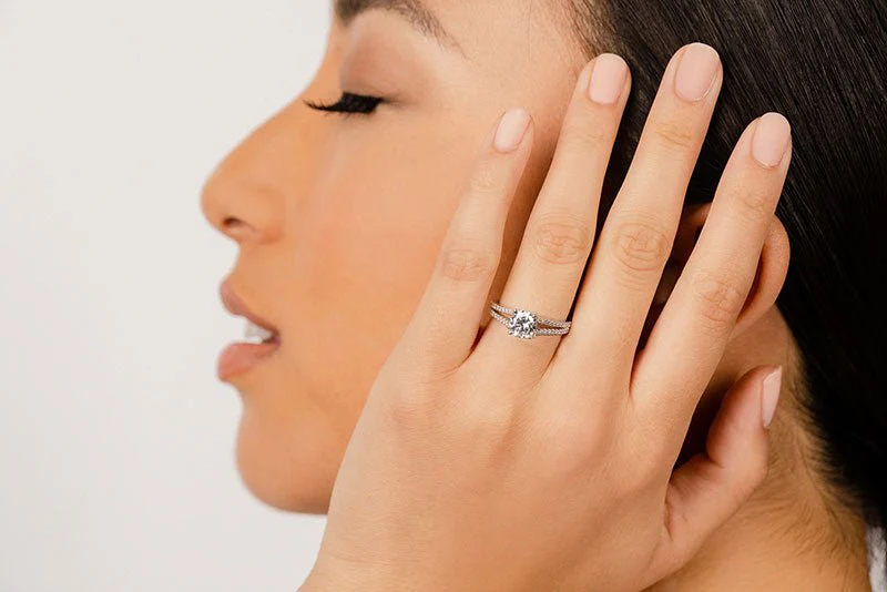 Diamond Lined Split Shank Lab-Grown Diamond Engagement Ring with 0.81 ct. (0.50 ct. center diamond) - Image 4