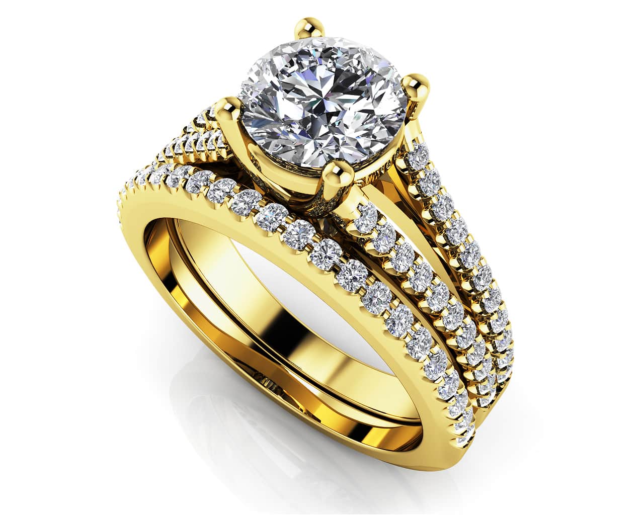 Diamond Lined Split Shank Matching Wedding Set Diamond with 1.49 ct. (1.00 ct. center diamond) - Image 2