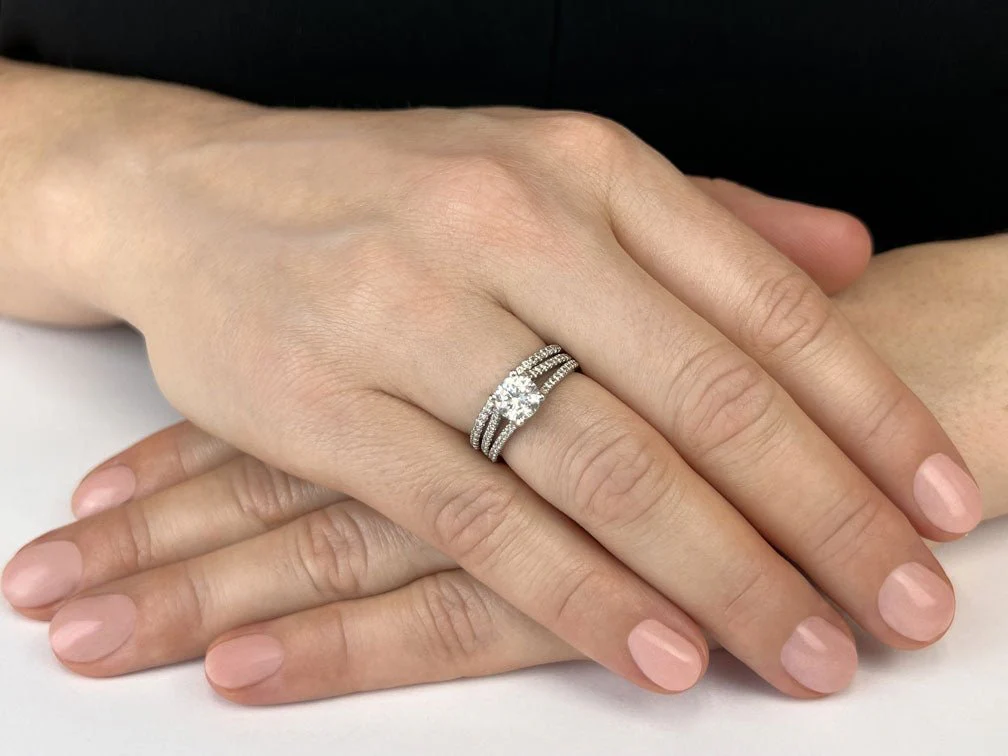 Diamond Lined Split Shank Matching Wedding Set Lab-Grown Diamond  with 1.74 ct. (1.25 ct. center diamond) - Image 3