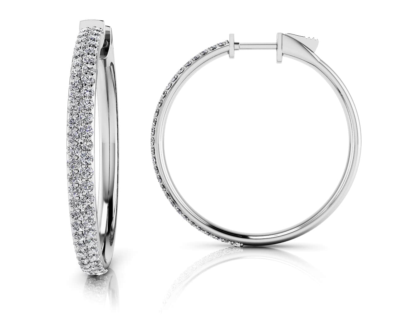 Diamond Pave Hoop Earrings Medium Diamond with 1.48 ct.(finished) 1.4mm
