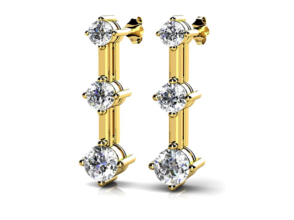 Diamond Prong Set Triple Lab-Grown Diamond Earrings with 1.00 ct.(finished) 2.7mm, 3.4mm, 4.2mm - Image 2
