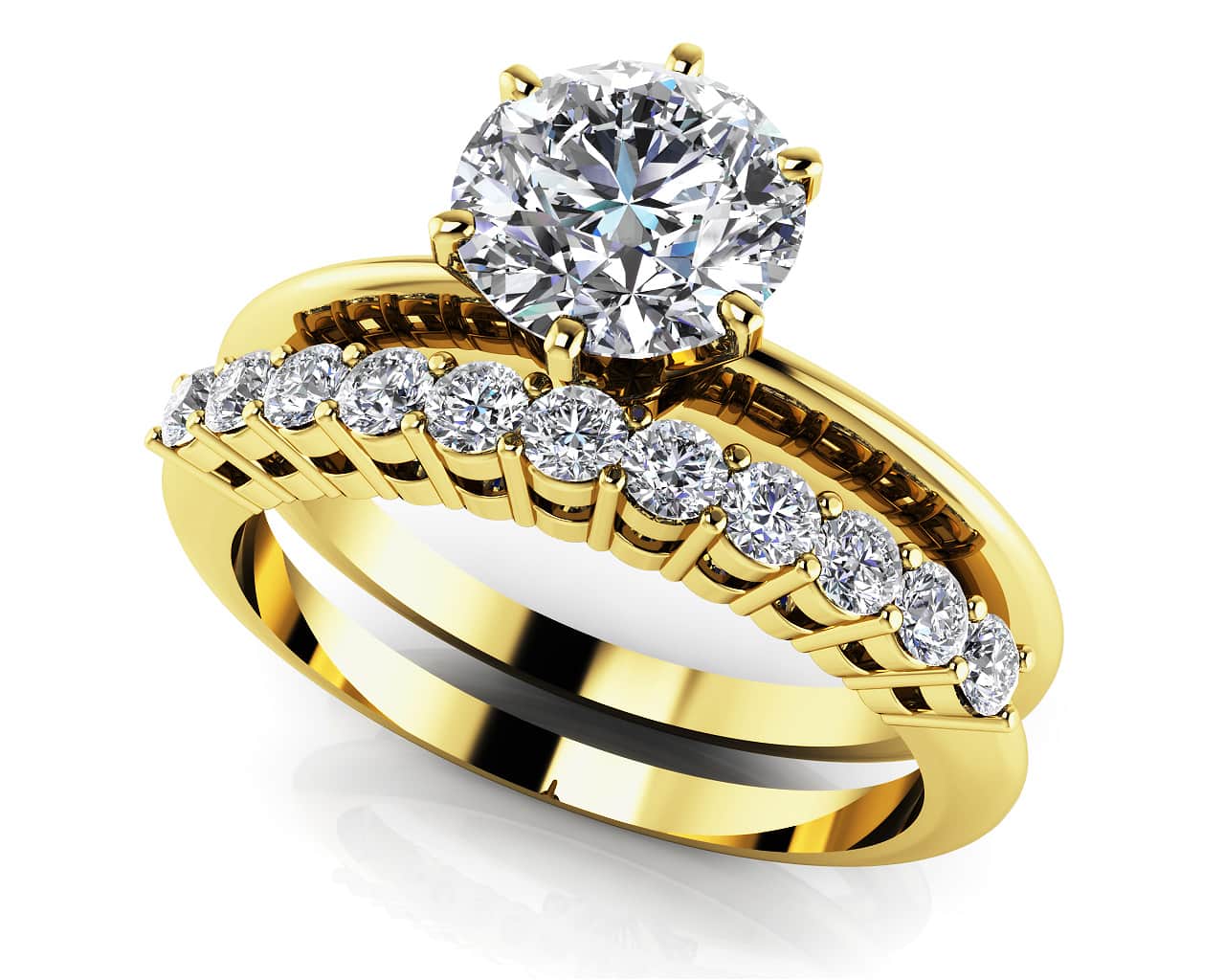 Diamond Solitaire Studded Band Bridal Set Diamond with 0.86 ct. (0.50 ct. center diamond) - Image 2