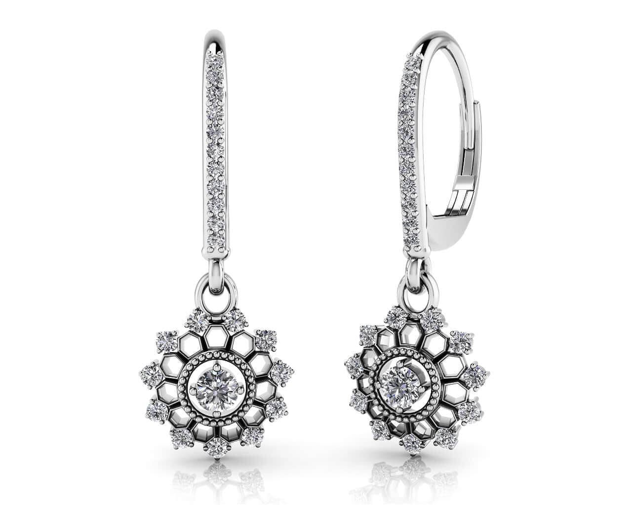 Diamond Starburst Shephard Hook Earrings Lab-Grown Diamond with 0.52 ct.(finished) 1.3mm, 2.5mm
