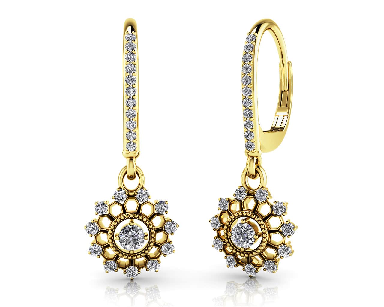 Diamond Starburst Shephard Hook Earrings Lab-Grown Diamond  with 1.15 ct.(finished) 1.5mm, 1.9mm, 3.2mm - Image 2