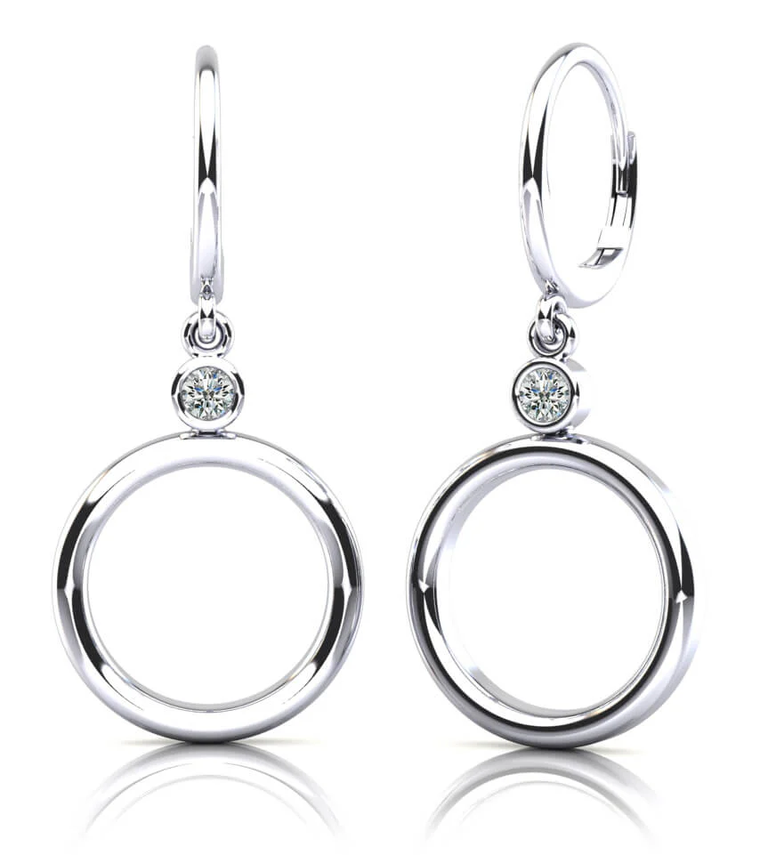 Double Circle Drop Diamond Hoop Diamond Earrings with 0.24 ct.(finished) 3.2mm