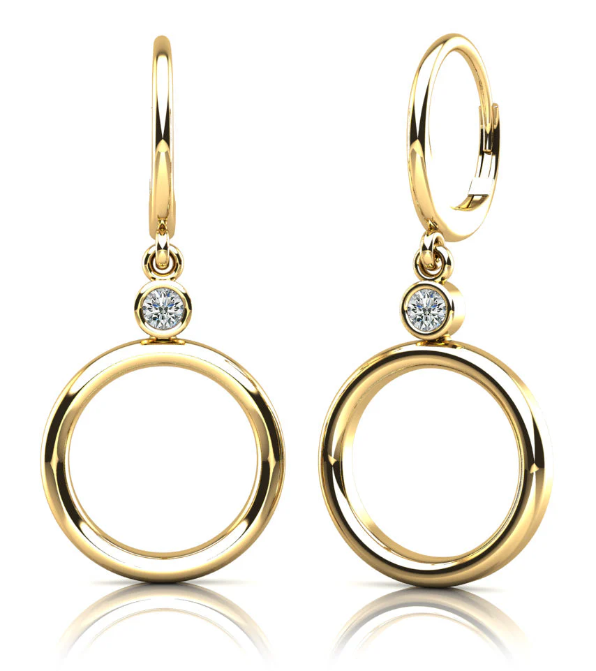 Double Circle Drop Diamond Hoop Diamond Earrings with 0.24 ct.(finished) 3.2mm - Image 2